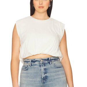 NEW Good American Cotton Muscle Tee in Cloud White001 White 001 T-Shirt Cropped
